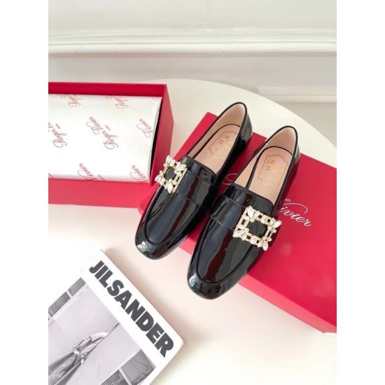 replica Roger Vivier Mini Broche Buckle Loafers in Black Patent Leather UK