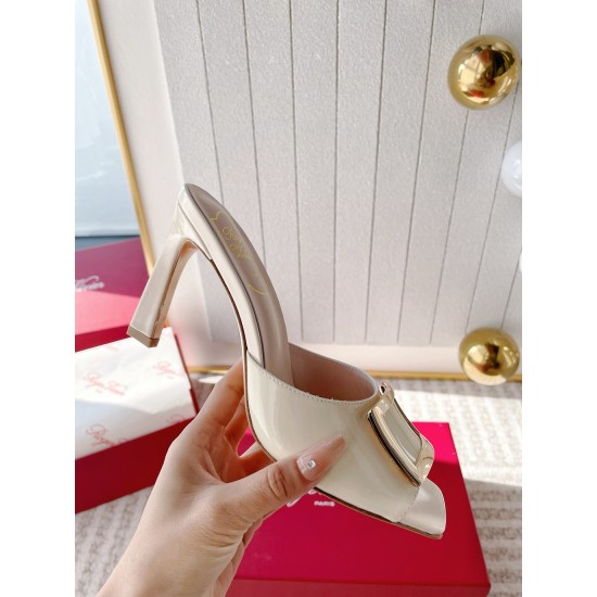 Replica Roger Vivier Trompette Metal Buckle Mules in White Patent Leather UK replica Roger Vivier Trompette Metal Buckle Mules in White Patent Leather UK