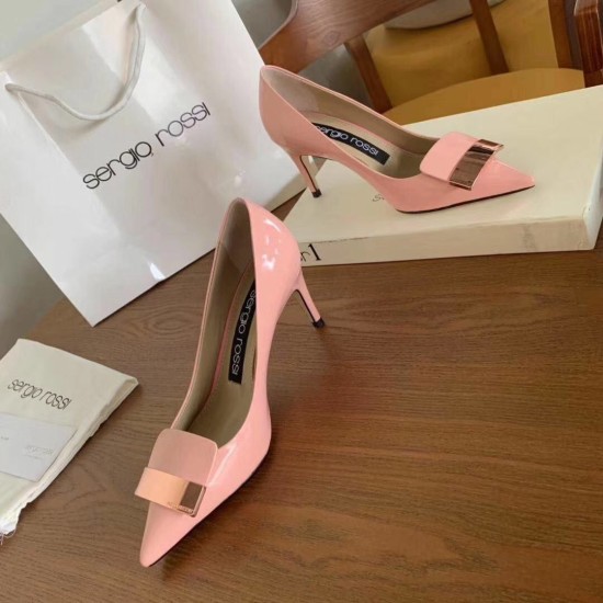 replica Sergio Rossi SR1 Pumps 75mm In Pink Patent UK