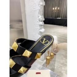Valentino Roman Stud Flat Mules In Black Leather Uk