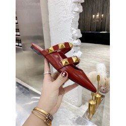 Valentino Roman Stud Flat Mules In Bordeaux Leather Uk