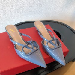 Valentino Vlogo Signature Mules 40Mm In Blue Patent Leather Uk