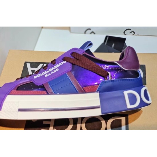 Dolce & Gabbana Purple Trainers Side Profile Detail Close-up side profile of purple Dolce & Gabbana trainers on branded box