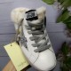Golden Goose Super-Star Sabot Top View Detail in white Golden Goose Super-Star Sabot white trainer close-up top view showing grey laces