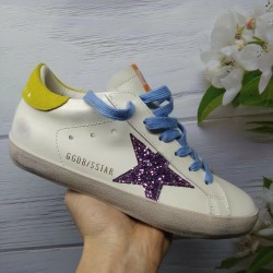 Golden Goose Super-Star White Leather Glitter Trainers