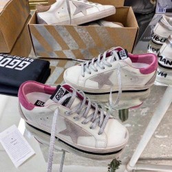 Golden Goose Super-Star White Leather Trainers Pink Heel