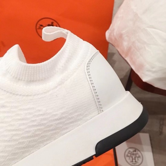 Hermes Addict White Knit Trainers Collar Detail Hermes Addict white knit low top trainers ankle collar detail
