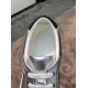 Hermes Avantage Metallic Silver Trainer Tongue and Interior Detail Top-down closeup of the padded collar, metallic silver tongue and white laces on the Hermes trainer