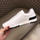 Trail Leather Low Top Trainer Profile in white and black Lateral side profile of the white leather low top trainer featuring the stitched side design and serrated black sole.
