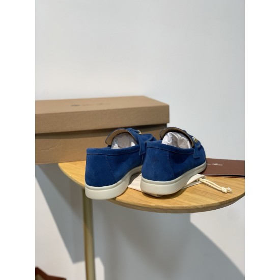 replica loro pianasummer charms walk loafers in blue fluorite suede leather uk