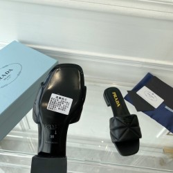 pradaslides sandals in black nappa leather uk