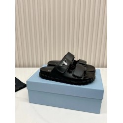 pradastrap slides sandals in black calfskin uk