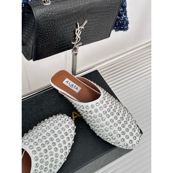 replica Alaia Mules in White Lambskin with Strass UK