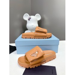 Prada Slides In Brown Soft Padded Nappa Leather UK