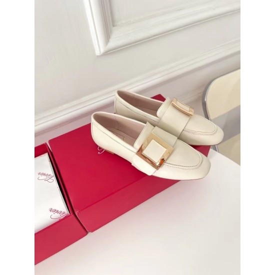 replica Roger Vivier Soft Metal Buckle Loafers in White Leather UK