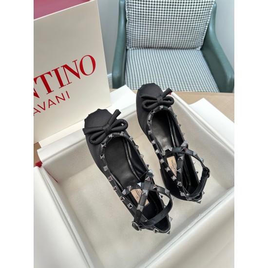 replica Valentino Rockstud Ballerina In Black Satin UK