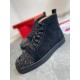 Christian Louboutin Men's Pik Pik Strass Suede High-Top Sneakers Black angled front view