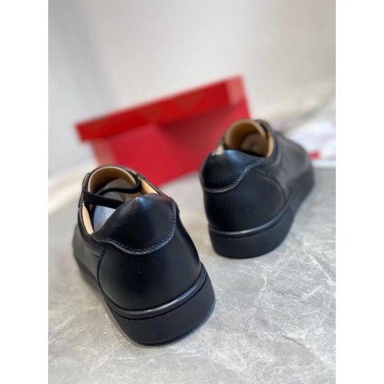 Christian Louboutin Louis Junior Flat Black Leather Trainers Rear View Rear view of Christian Louboutin Louis Junior Flat black leather low top trainers showcasing heel counters