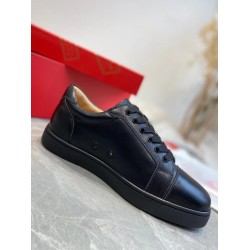Christian Louboutin Vieira Flat Black Leather Low Top Trainers Christian Louboutin Vieira Flat Black Leather Low Top Trainers