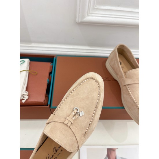 replica loro pianasummer charms walk loafers in beige suede leather uk