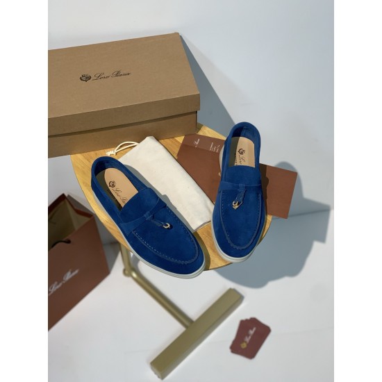 replica loro pianasummer charms walk loafers in blue fluorite suede leather uk