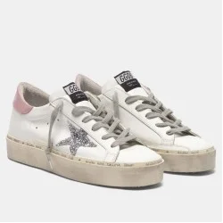 Golden Goose Hi Star White Leather Trainers Pink Heel Smooth