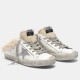 Golden Goose Super-Star Sabot White Leather Shearling Trainers Golden Goose Super-Star Sabot white leather shearling trainers front angled view