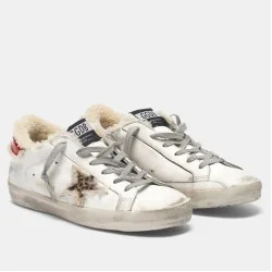 Golden Goose Super-Star Shearling Lined White Leather Trainers hand-finished