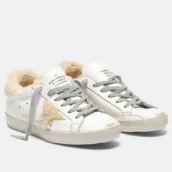 Golden Goose Super-Star Shearling Lined White Leather Trainers