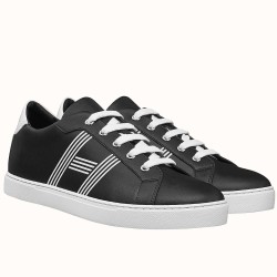 Hermes Avantage Black Calfskin Leather Trainers