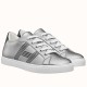 Hermes Avantage Metallic Silver Trainers Three-Quarter View Pair of Hermes Avantage metallic silver leather trainers shown at a three-quarter angle