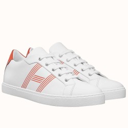 Hermes Avantage Leather Trainers White And Orange