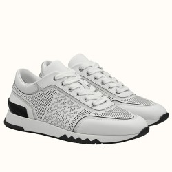 Hermes Addict White Perforated Leather Low Top Trainers White