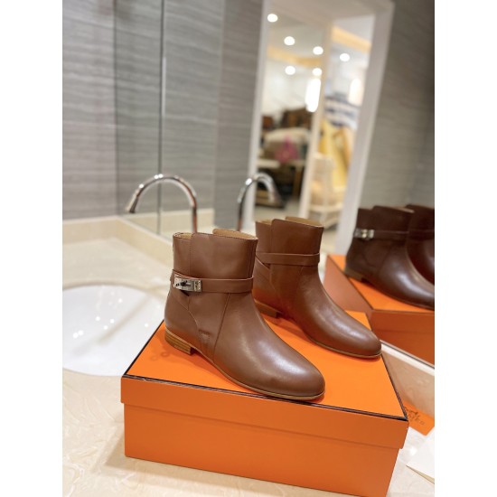 replica Hermes Neo Ankle Boots in Brown Calfskin UK