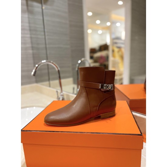 replica Hermes Neo Ankle Boots in Brown Calfskin UK