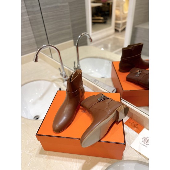 replica Hermes Neo Ankle Boots in Brown Calfskin UK