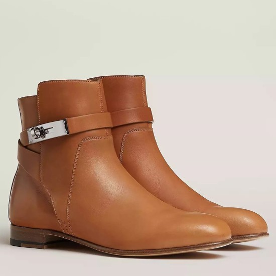 replica Hermes Neo Ankle Boots in Brown Calfskin UK