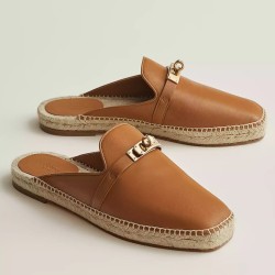 Hermes Feria Espadrille Mules in Brwon Leather UK