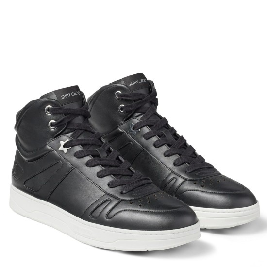 Jimmy Choo Hawaii Black Leather High Top Trainers Front Angle Jimmy Choo Hawaii Black Leather High Top Trainers front three-quarter view