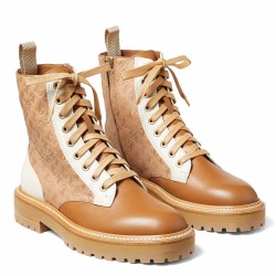 Jimmy Choo Cora Flat Combat Boots In Brown Leather UK