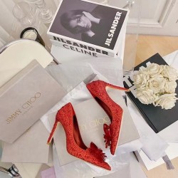 Jimmy Choo Avril 100mm Pumps In Red Crystal UK