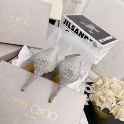 Jimmy Choo Avril 100mm Pumps In Silver Crystal UK
