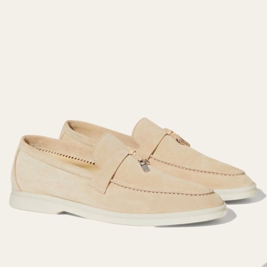 replica loro pianasummer charms walk loafers in beige suede leather uk