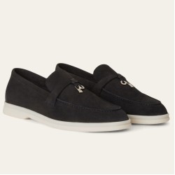 loro pianasummer charms walk loafers in black suede leather uk