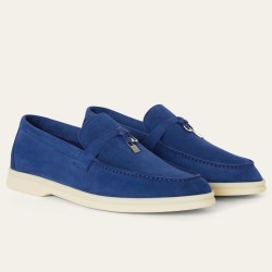 loro pianasummer charms walk loafers in blue fluorite suede leather uk
