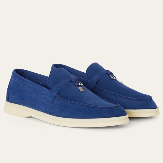 replica loro pianasummer charms walk loafers in blue fluorite suede leather uk