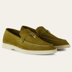 loro pianasummer charms walk loafers in olive suede leather uk