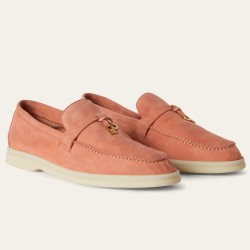 loro pianasummer charms walk loafers in sorbet pink suede leather uk
