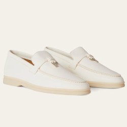 loro pianasummer charms walk loafers in white suede leather uk