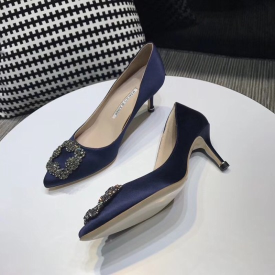 Replica Manolo Blahnik Hangisi 70 Pumps In Navy Blue Satin Uk - 3179 - Buddha Luxury